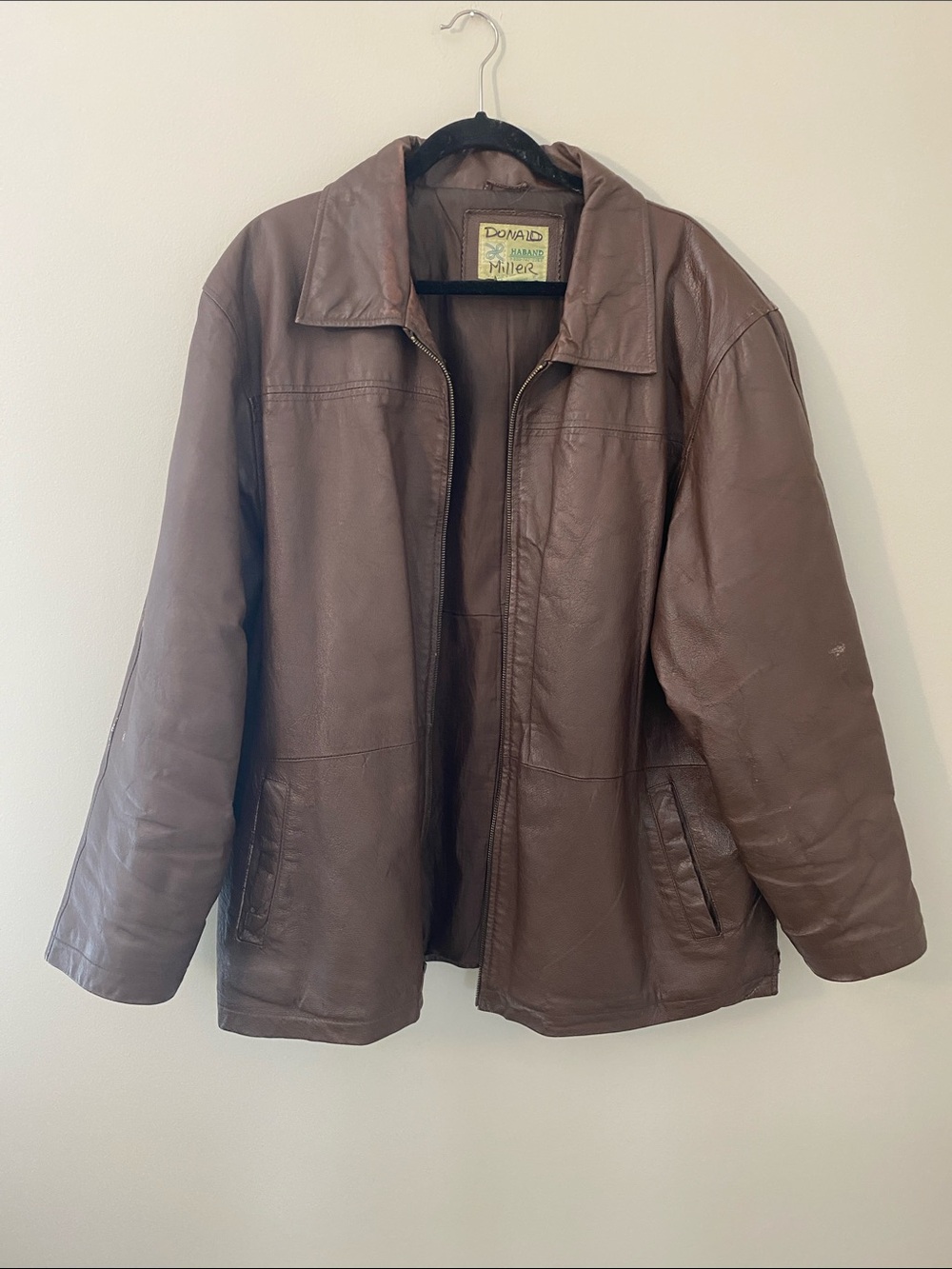 Haband Men's Brown Genuine Leather Bomber Jacket